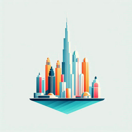 City skyline. Vector illustration in flat style. Modern urban landscape.のイラスト素材