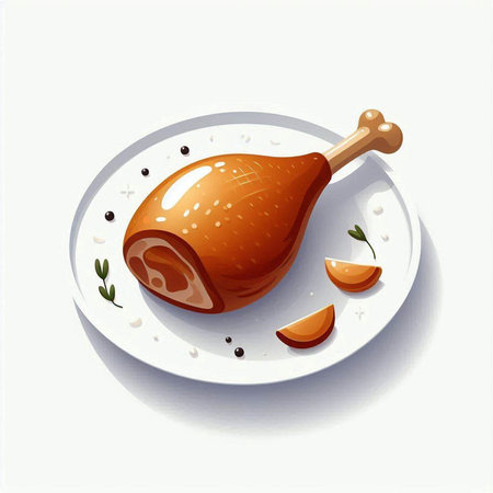 chicken leg with spices and herbs on a plate, vector illustrationのイラスト素材