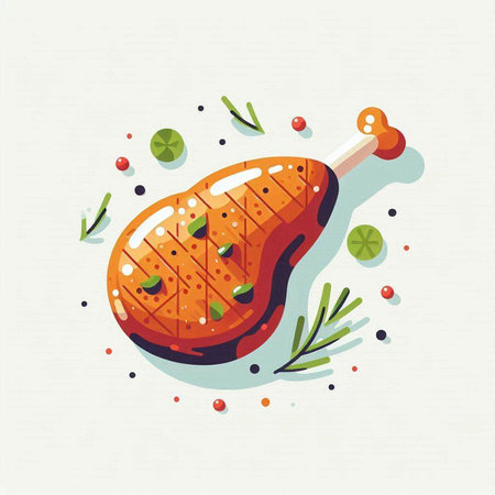 Pork steak with rosemary and spices. Vector illustration in flat style.のイラスト素材