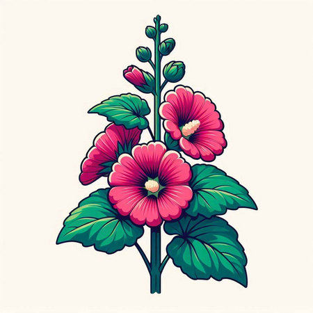 Bright pink hibiscus flower on white background. Vector illustration.のイラスト素材