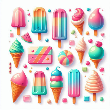 Ice cream collection. Set of colorful ice creams. Vector illustrationのイラスト素材