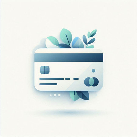 Credit card icon with green leaves. Paper cut style. Vector illustration.のイラスト素材
