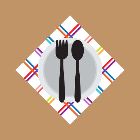 Fork Spoon bowl icon flat style on brown background. Vector. Illustration.のイラスト素材