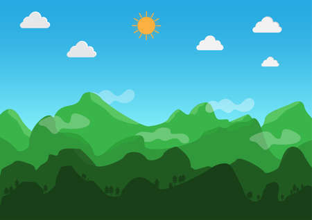 Landscape flat design. During the day, The weather is clear. Vector. Illustration.のイラスト素材