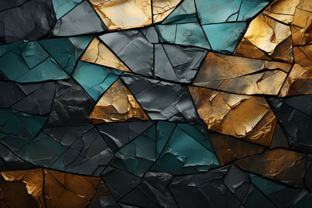 This abstract art background features a dynamic and visually appealing pattern of green and gold stone textures.の素材