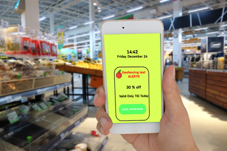 internet of things marketing concpet, the store use geofencing to text the message to customer for special price in the retailの写真素材