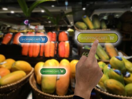 iot,internet of things marketing concepts, customer use augmented reality to buy the product by use ar application to add to cart display at retailの写真素材