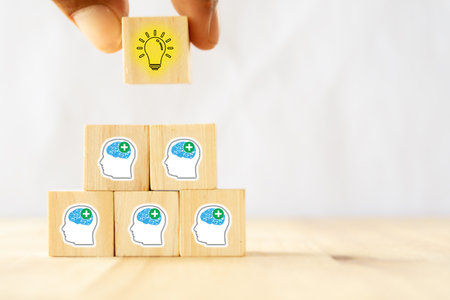 Man's hand try to pull or put an idea after the positive thinking team are brainstorm, meeting,...