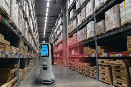 smart retail concept, robot service use for check the data of or Stores that stock goods on shelves with easily-viewed barcode and prices or photo compared against an idealized representation of storeの写真素材