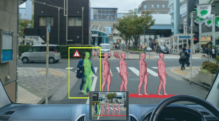 smart artificial intelligence in autonomous car with self driving technology concept, the car use...