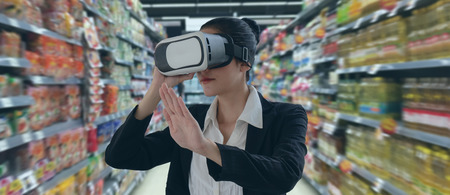 internet of things marketing concepts,smart augmented reality,customer use virtual glasses to see  the product that search by ai application with hot deal,promotion code, in the smart retailの写真素材