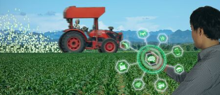 iot smart farming, agriculture in industry 4.0 technology with artificial intelligence and machine learning concept. it help to improve, categorized, specified goal, solve problem, keep goal, predictの写真素材