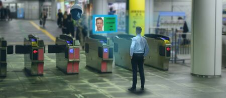 deep machine learing concept, the smart hospitaly industry use artificial intelligence technology with facial recognition to recognite people for monitor, security reason, keep data, predict behaviorの写真素材