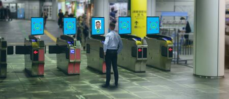 deep machine learing concept, the smart hospitaly industry use artificial intelligence technology with facial recognition to recognite people for monitor, security reason, keep data, predict behaviorの写真素材