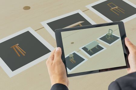smart augment mixed virtual reality with card to show the product while use technologyの写真素材