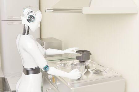 3d rendering ai cooking robot artificial intelligence to cook food in futuristic conceptの写真素材