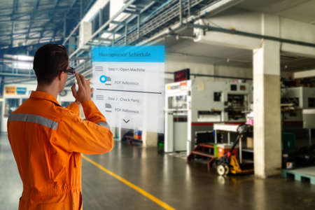 smart factory which use futuristic technology which combine big data, iot, 5g, machine deep learning, automation robot, augmented mixed virtual reality, digital twin, artificial intelligenceの写真素材