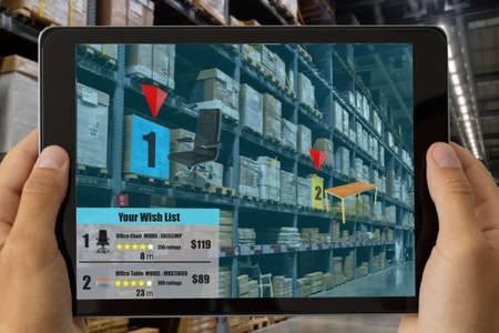 smart factory which use futuristic technology which combine big data, iot, 5g, machine deep learning, automation robot, augmented mixed virtual reality, digital twin, artificial intelligenceの写真素材
