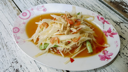Esan's food, Papaya salad of thailand It's one of most popular foods in Thailand.の写真素材