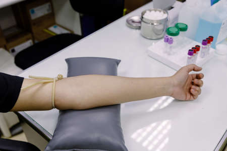 The procedure use needle of Blood collection from the patient's arm...の写真素材