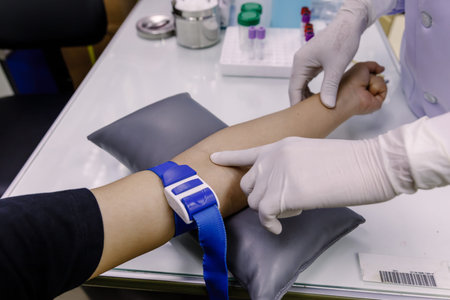 The procedure use needle of Blood collection from the patient's arm...