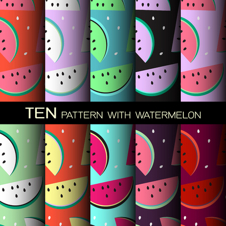 ten color pattern background design with watermelonのイラスト素材