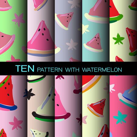ten bright set of seamless patterns with watermelonsのイラスト素材
