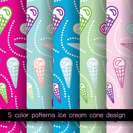 5 color patterns Ice cream cone designのイラスト素材