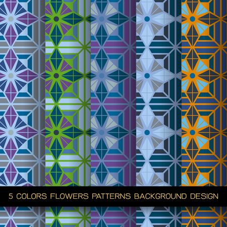 5 colors patterns with flowers idea and abstract decorative elements designのイラスト素材
