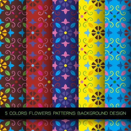 Set of 5 colors on background. vector wallpaper seamless flower patternのイラスト素材