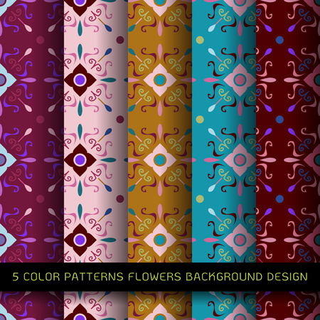Set of 5 colors on background. vector wallpaper seamless flower patternのイラスト素材