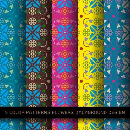 Set of 5 colors on background. vector wallpaper seamless flower patternのイラスト素材