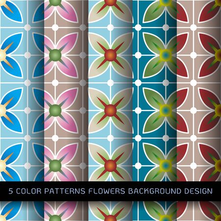 Set of 5 colors patterns with flowers and abstract decorative elements designのイラスト素材
