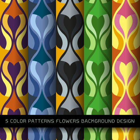 Set of 5 colors patterns with flowers and abstract decorative elements designのイラスト素材