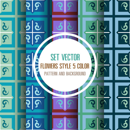 set vector floral 5 color pattern and backgroundのイラスト素材