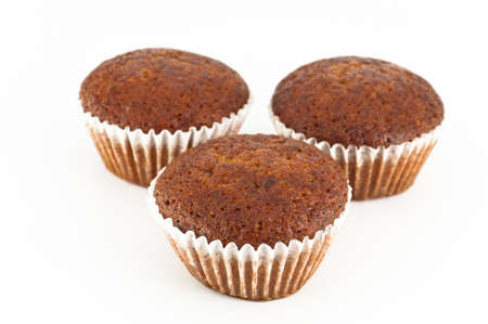 banana cup cake isolated on white backgroundの写真素材