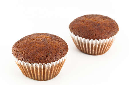 banana cup cake isolated on white backgroundの写真素材