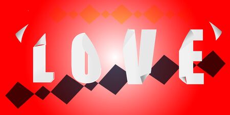 the inscription love in the style of paper on a red backgroundのイラスト素材