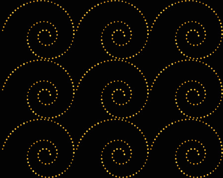 Seamless pattern of golden dots spirals on black background. Elegant pattern for background, wrapping paper, paper packaging and other design. Vector illustration.のイラスト素材