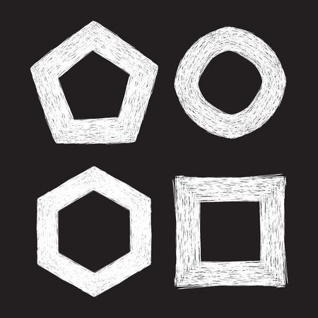 Set of four chalk textured frames. Grunge design element for inscription, banner, card, invitation, postcard and poster. Vector illustration.のイラスト素材