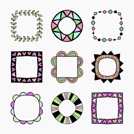 Vector set of nine different colored frames. Vector isolated illustration.のイラスト素材