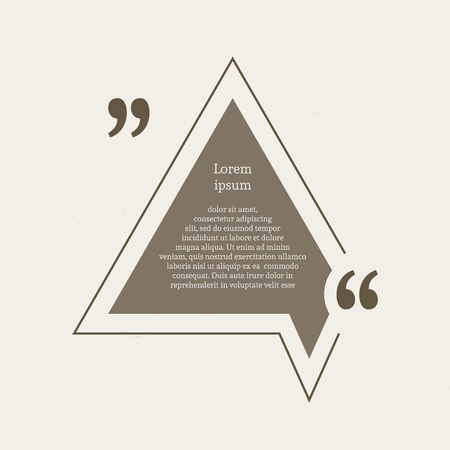 Quotation mark speech bubble. Empty quote blank citation template. Triangle design element for business card, paper sheet, information, note, message, motivation, comment etc. Vector illustration.のイラスト素材