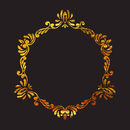Elegant luxury retro floral gold frame. Design template for banner, card, invitation, label, emblem etc. Lineart vintage vector illustration.のイラスト素材