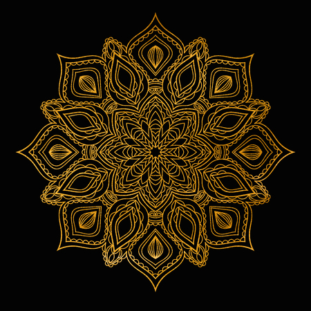 Ethnic decorative round mandala. Gold hand drawn lace pattern. Vector illustration.のイラスト素材
