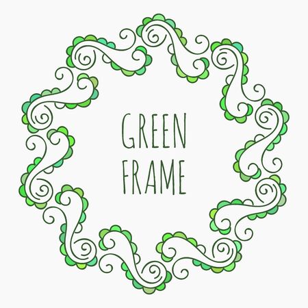 Elegant green floral frame. Design template for banner and card, monogram, invitation, label and emblem. Vector illustration.のイラスト素材