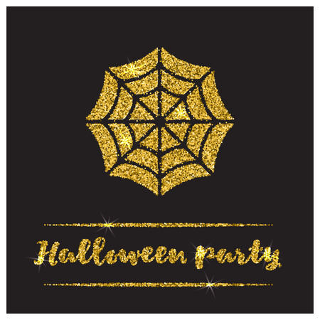 Halloween gold textured web icon on black background. Golden design element for festive banner, greeting and invitation card, flyer, tag, poster, postcard, advertisement. Vector illustration.のイラスト素材