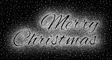 Glitter silver textured calligraphic inscription Merry Christmas of sprinkled confetti.のイラスト素材