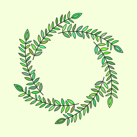 Elegant green floral frame, border or laurel wreath. Design template for banner, card, monogram, invitation, label and emblem. Vector illustration.のイラスト素材
