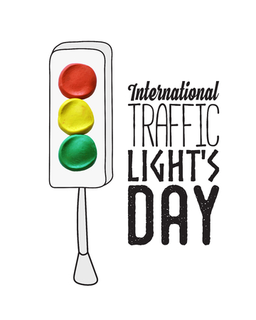 International traffic lights day poster or greetind card design. Holiday lettering for banner, placard, invitation, advertisement, postcard. Vector illustration.のイラスト素材