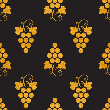 Gold textured seamless pattern of grapes.のイラスト素材